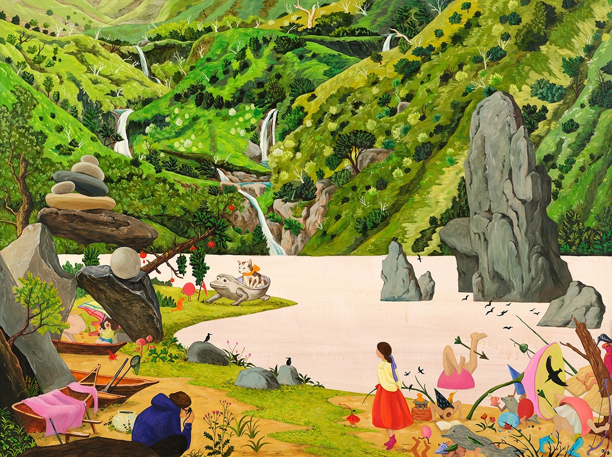 Hyunjeong Lim, Waterfalls, 2025, Acrylic, oil on canvas, 36 x 48 inches