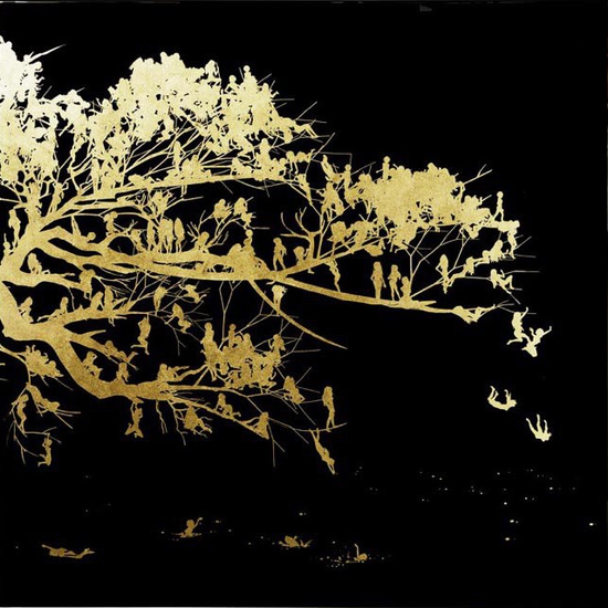 Jessica Lichtenstein: Black Water, 2018, Wood, epoxy, and brass leaf on panel, 70 x 70 x 2.5 inches