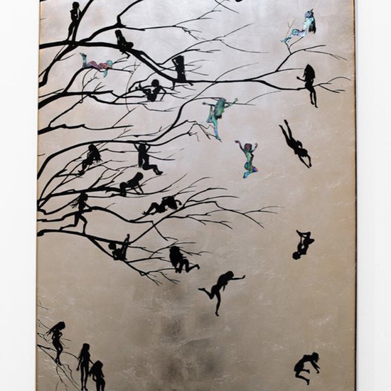 Jessica Lichtenstein: Nightfall, 2018, Epoxy, acrylic, and shell on panel, 36 x 24 x 2.5 inches