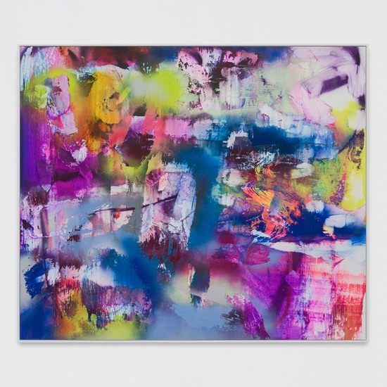 Chris Trueman: MACD, 2019, Acrylic and acrylic spray paint on yupo mounted on board with white frame, 60.5 × 51.5 inches