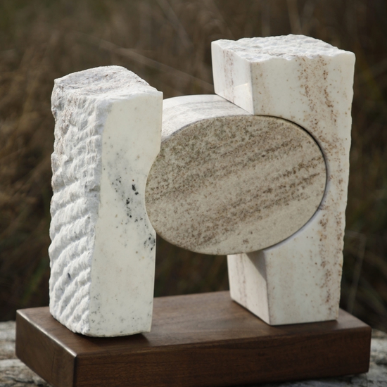 Julie Speidel creates totemic sculptures from steel, bronze, marble, exploring the geometric language that appears in cultures from around the world.