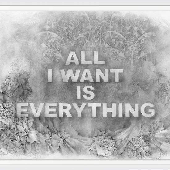 Amanda Manitach: All I Want Is Everything, 2023, Graphite on paper, 20 x 26 inches (framed dimensions: 24.75 x 30.75 x 2 inches)