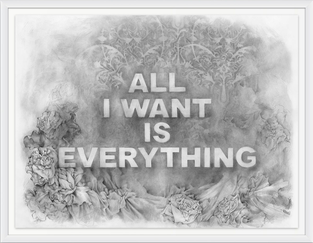 Amanda Manitach: All I Want Is Everything, 2023, Graphite on paper, 20 x 26 inches (framed dimensions: 24.75 x 30.75 x 2 inches)