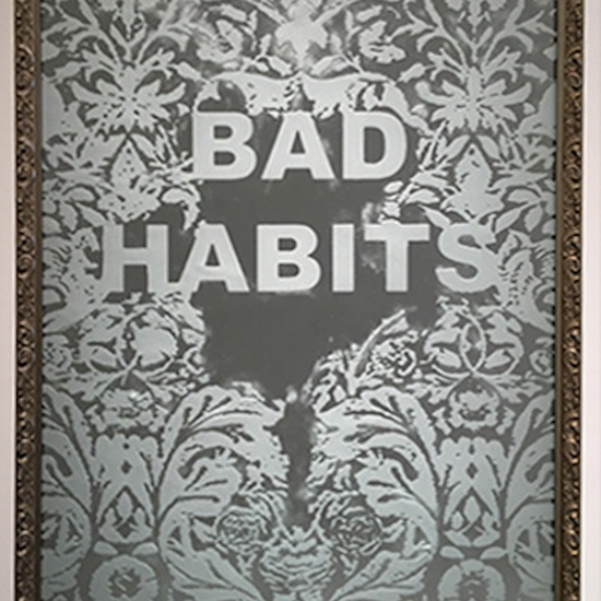 Amanda Manitach: Bad Habits, 2019, Mirrored and Sandblasted Glass, 31.25 x 23.25 x 2 inches