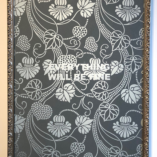 Amanda Manitach: Everything Will Be Fine, 2019, Mirrored and Sandblasted Glass, 31.5 x 23.25 x 2 inches