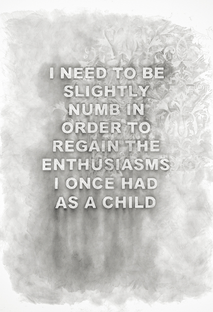Amanda Manitach: I Need To Be Slightly Numb In Order To Regain The Enthusiasms I Once Had As A Child, 2016, Graphite on paper, 67 x 47.5 inches (Frame size: 70.5 x 51.25 x 1.75 inches)