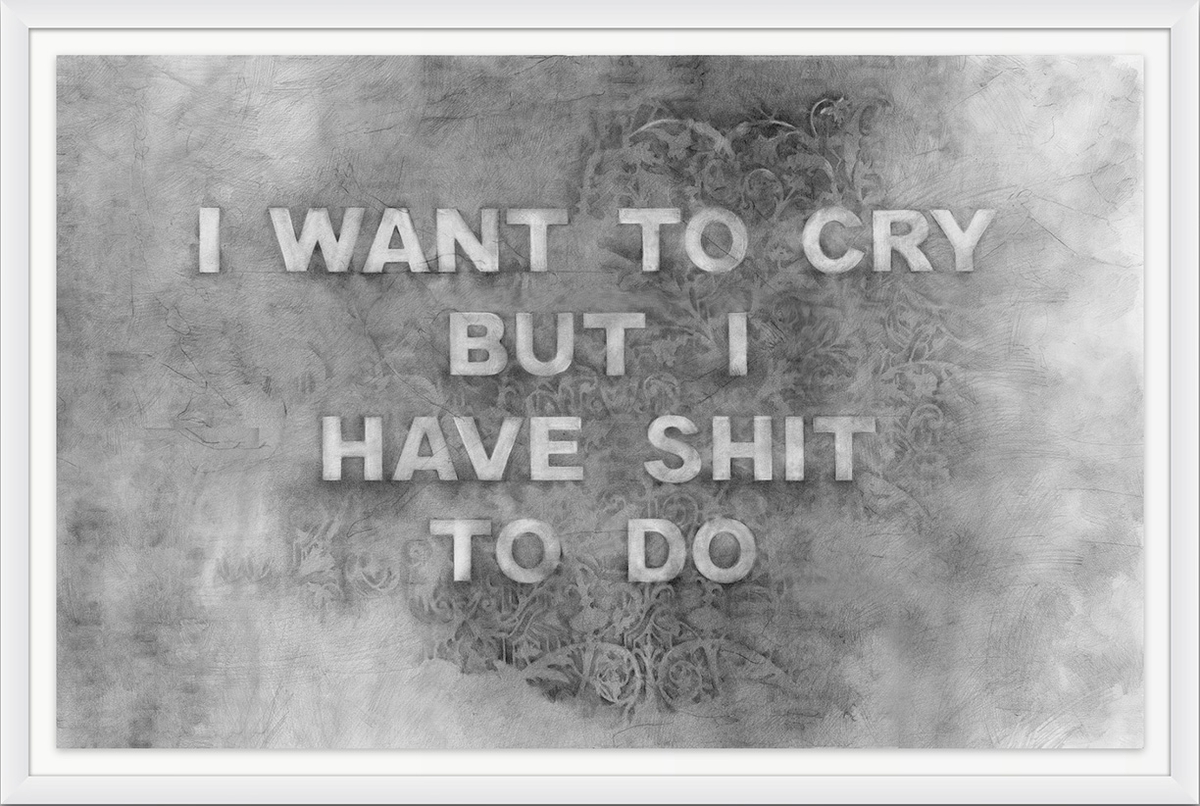 Amanda Manitach: I Want To Cry But I Have Shit To Do, 2023, Graphite on paper, 25 x 40 inches (framed dimensions: 30.5 x 44.75 x 2 inches)