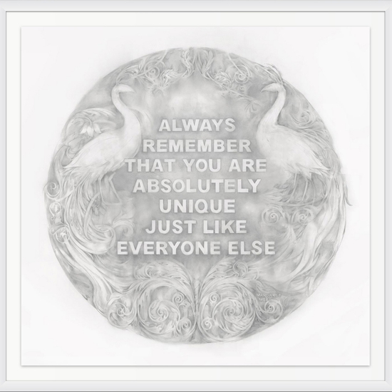 Amanda Manitach: Never Forget (ALWAYS REMEMBER THAT YOU ARE ABSOLUTELY UNIQUE JUST LIKE EVERYONE ELSE — MARGARET MEAD), 2022, Graphite on paper, 48.5 x 48 inches