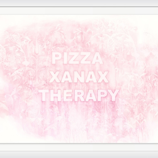Amanda Manitach: Pizza, Xanax, Therapy, 2019, Colored pencil on paper, 26 x 36 inches