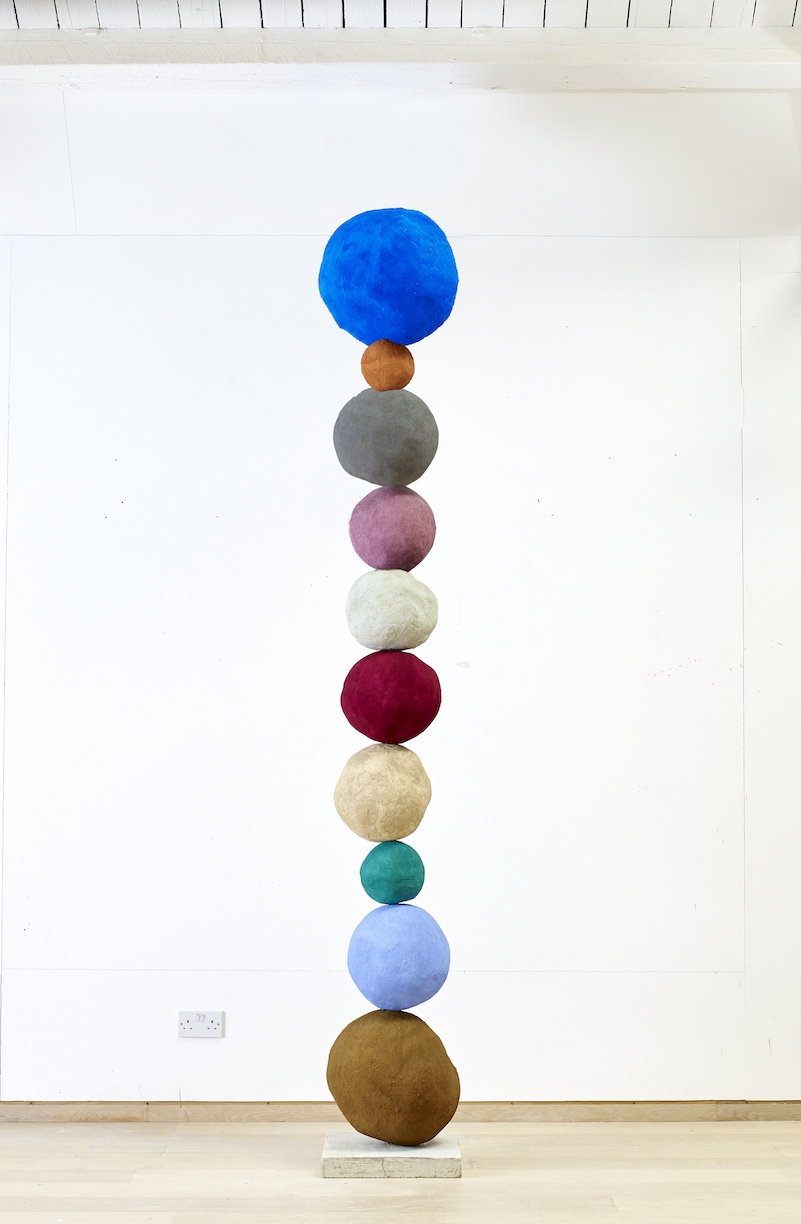 Annie Morris, Stack 10 (Ultramarine Blue), 2015, Polystyrene, sand, pigment, steel and concrete base, 110 x 14 x 14 inches
