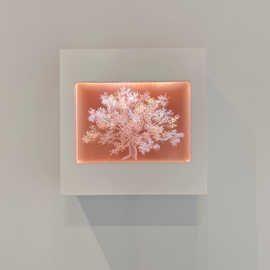 Tatyana Murray: Autumn Leaves, 2021, Glass, acrylic, and programmed LED lights, 17 x 17 x 5.5 inches
