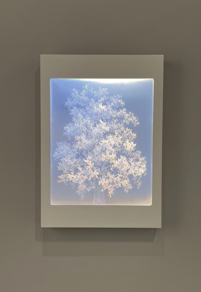 Tatyana Murray: Majestic, 2022, Glass, acrylic, and programmed LED lights, 36 x 25.5 x 5.5 inches