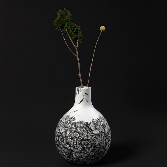 Ethan Murrow: Fortune, 2022, Ink and varnish on ceramic, 14 x 10 x 10 inches