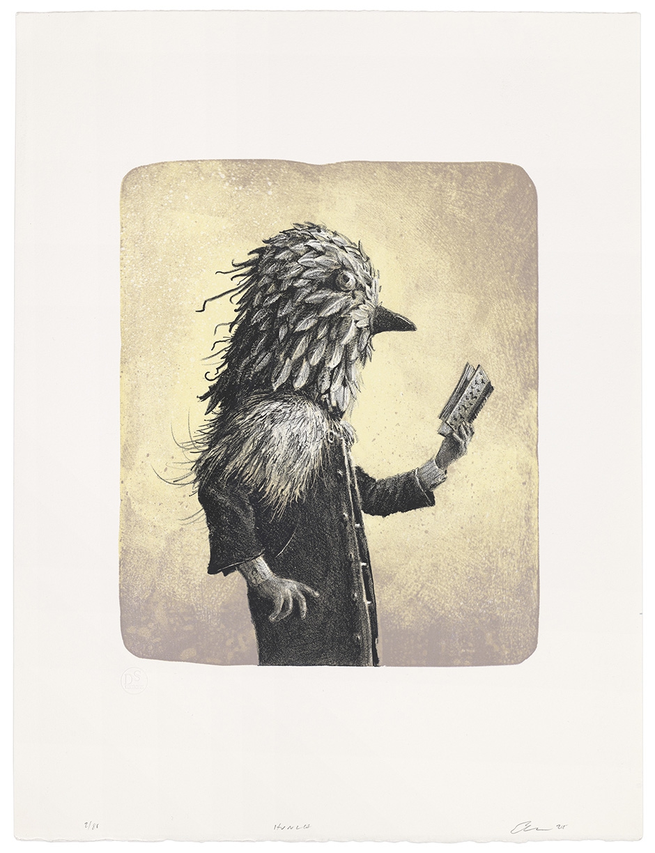 Ethan Murrow, Hunch, 2025, 4 Color Lithograph from Stone, 13 x 10.5 inches, paper size 20.75 x 15.5 inches, Edition of 80