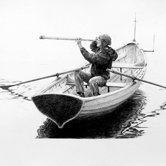 Ethan Murrow, The Hydrogen Expedition - Preparing to Embed Thermo Sensors, 2005, Graphite on paper, 18 x 44 inches