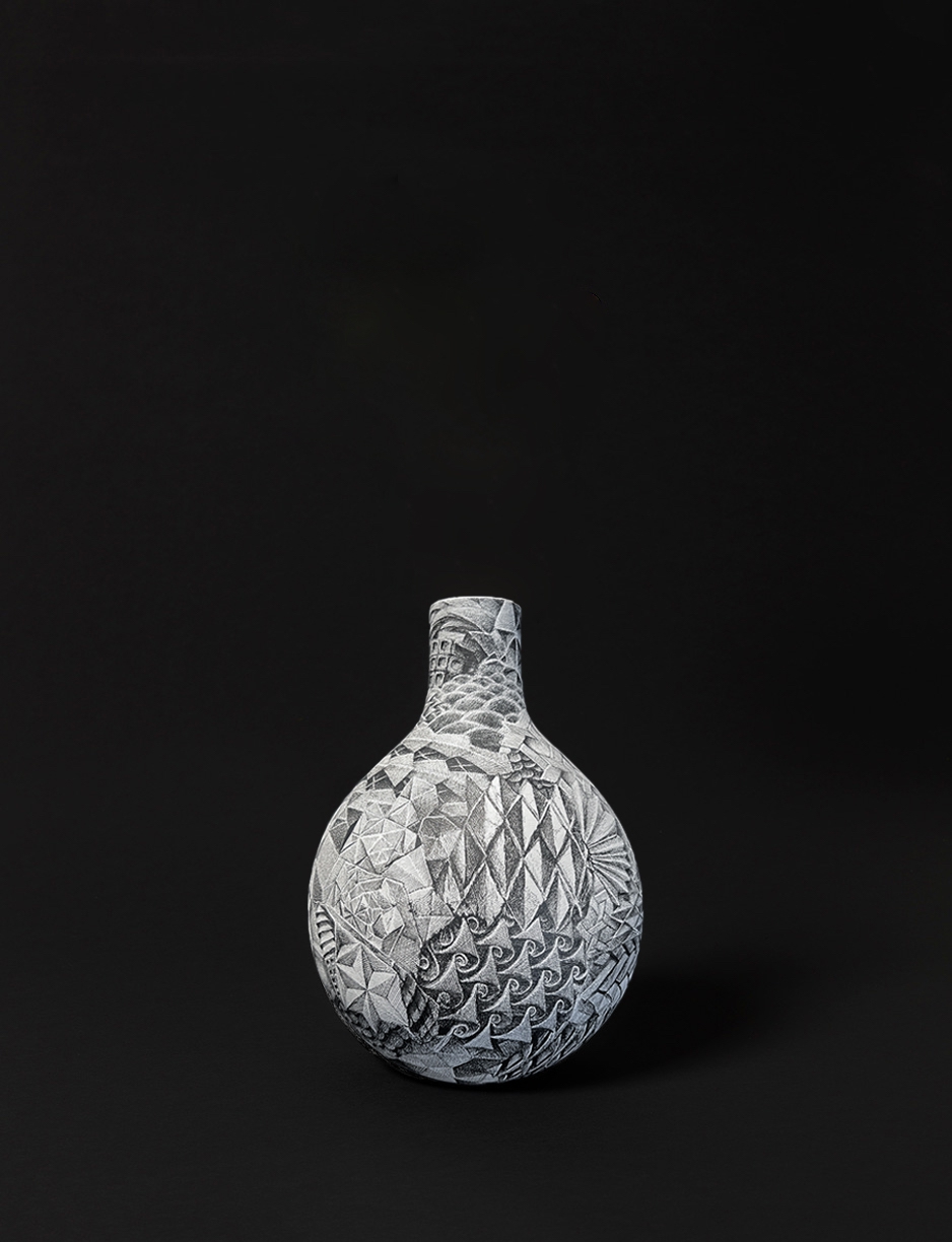 Ethan Murrow: Mint, 2023, Ink and varnish on ceramic, 14 x 10 x 10 inches