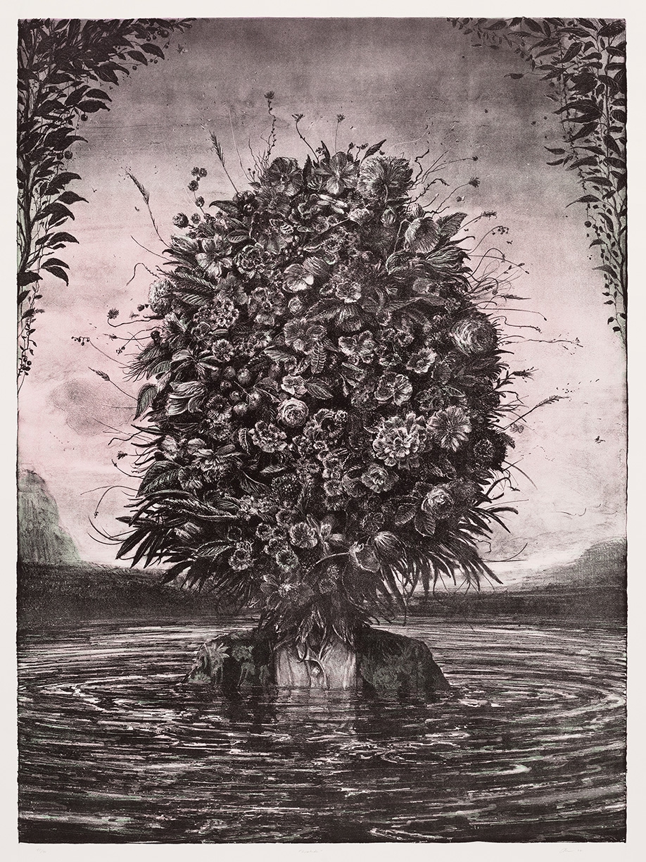 Ethan Murrow: Quietude, 2022, Four color stone lithograph, 58.5 x 43 inches (paper size: 63 x 47.25 inches), Edition of 40