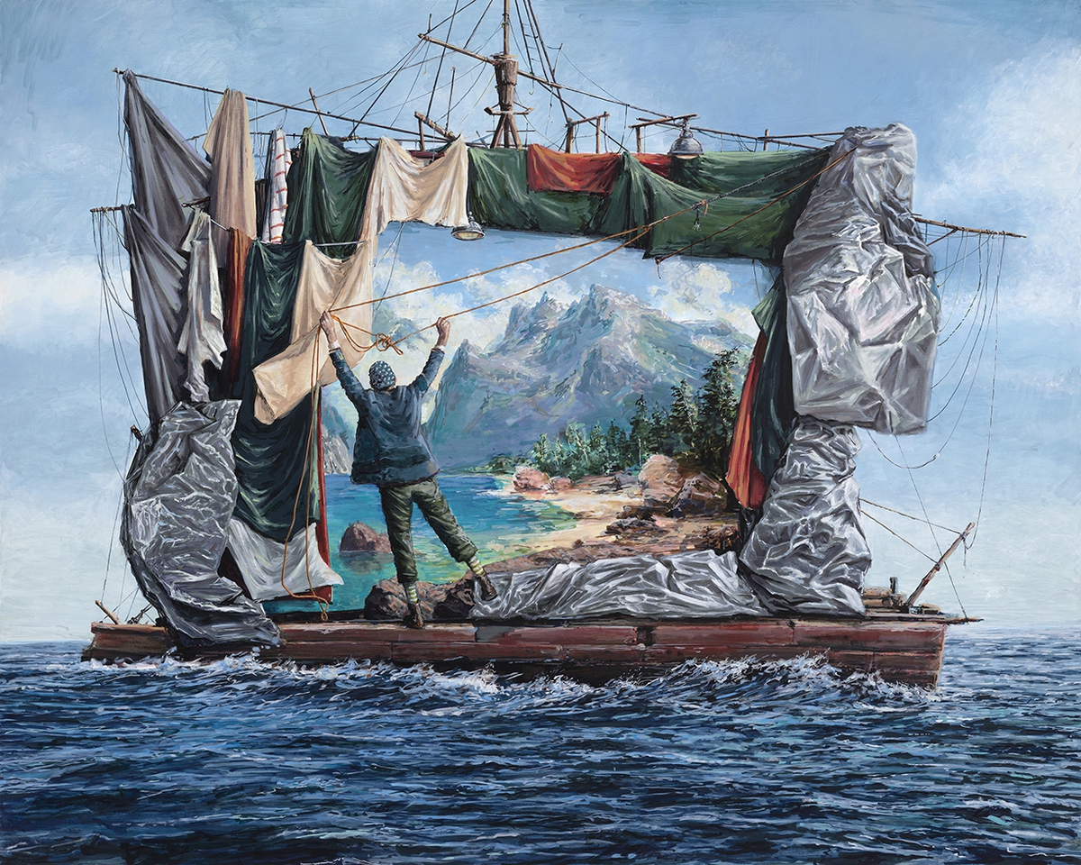 Ethan Murrow: The Vaudeville Admiral, 2021, High flow acrylic on panel, 48 x 60 x 2 inches