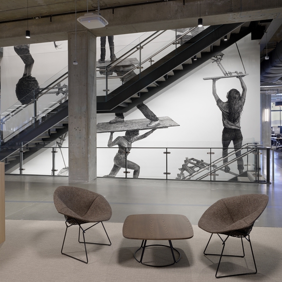 Murrow: The Orchestra, 2019, Acrylic Paint Wall Mural, Expedia Group Seattle Campus, Installation View, image by Clements / Feathergill photography