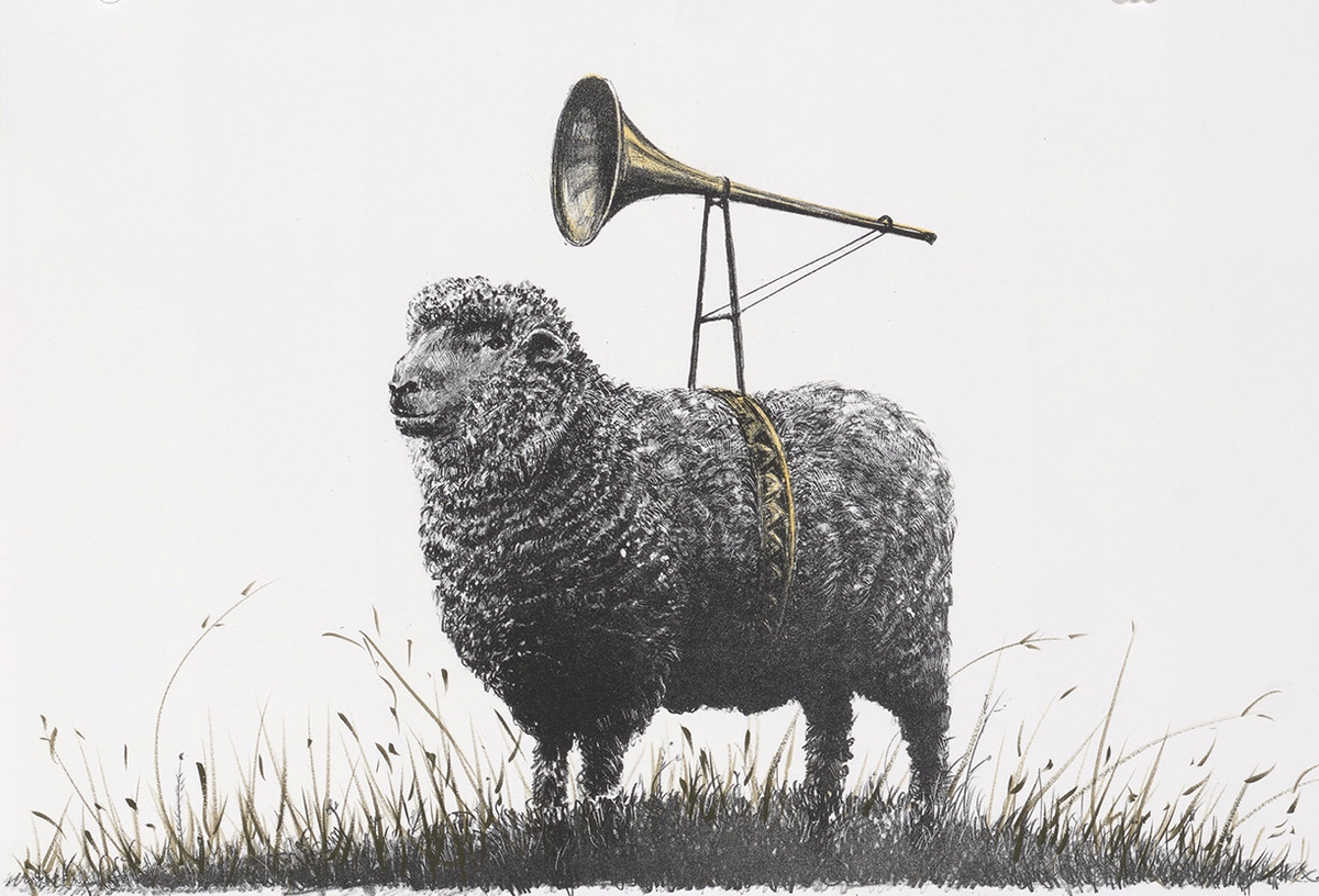 Ethan Murrow, Troubadour Edition 12 of 20, 2026, Two color stone lithograph with unique hand-coloring, 12 x 18 inches