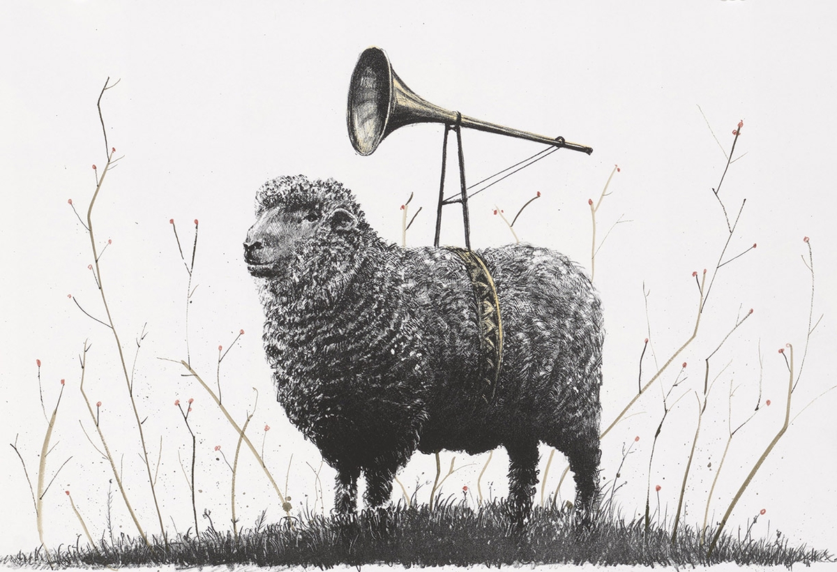 Ethan Murrow, Troubadour Edition 4 of 20, 2026, Two color stone lithograph with unique hand-coloring, 12 x 18 inches