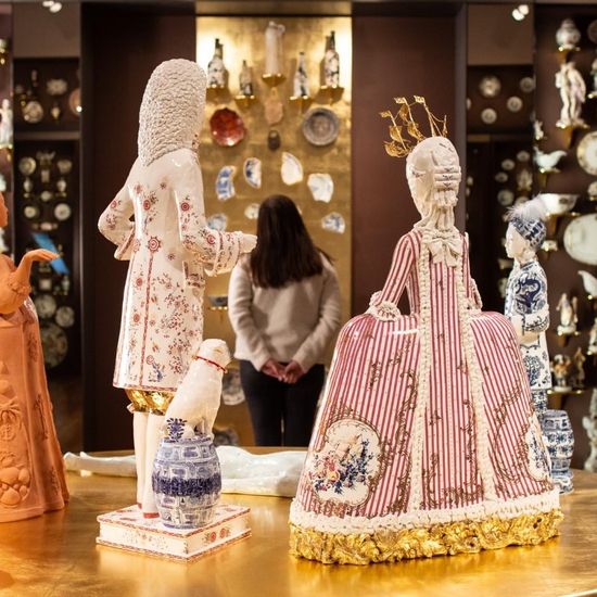 Installation view of 'Taking Tea' featured in Seattle Art Museum's Porcelain Room. Image by Natali Wiseman