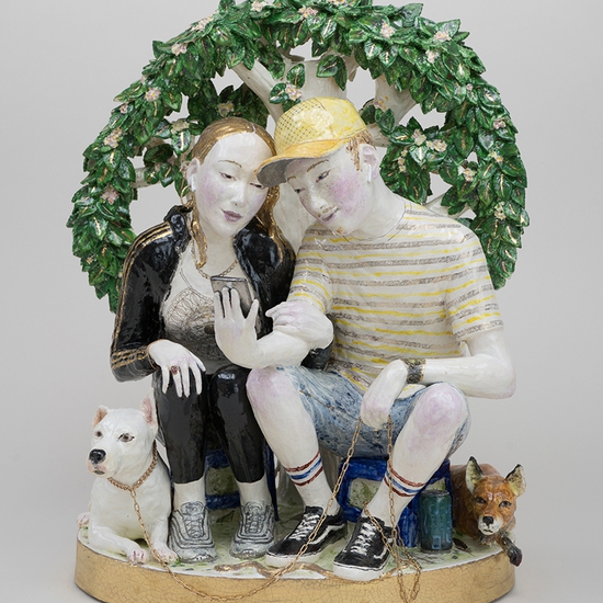 Claire Partington: The Music Lesson, 2021, Glazed earthenware, 18.5 x 14 x 12 inches