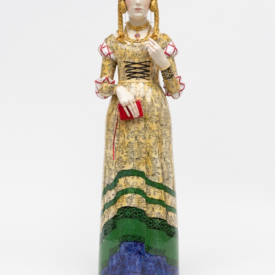 Claire Partington, Valentine 2, 2022, Earthenware & mixed media, 36 x 10 x 9 inches