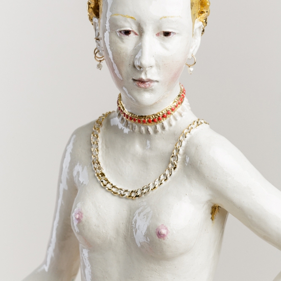 Claire Partington: Aphrodite, 2019, Glazed ceramic and mixed media, 26.5 x 10 x 10 inches