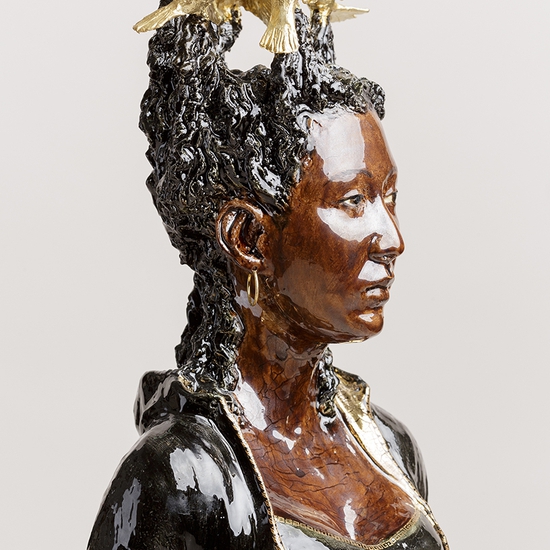 Claire Partington: Artemis, 2019, Glazed ceramic and mixed media, 32 x 13 x 13 inches