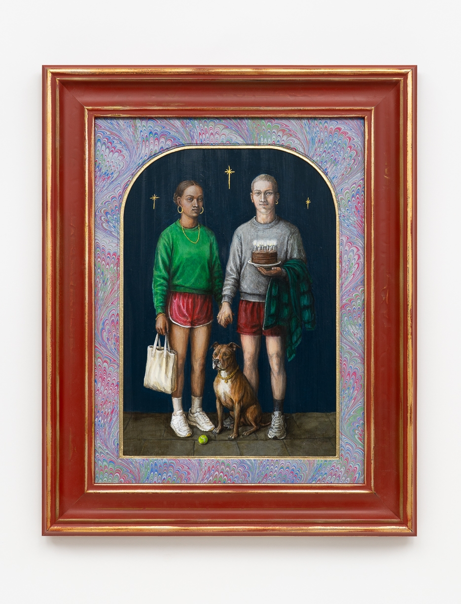 Claire Partington, Cake, 2026, Oil and acrylic on panel, Framed size 24.5 x 19.5 x 2 inches