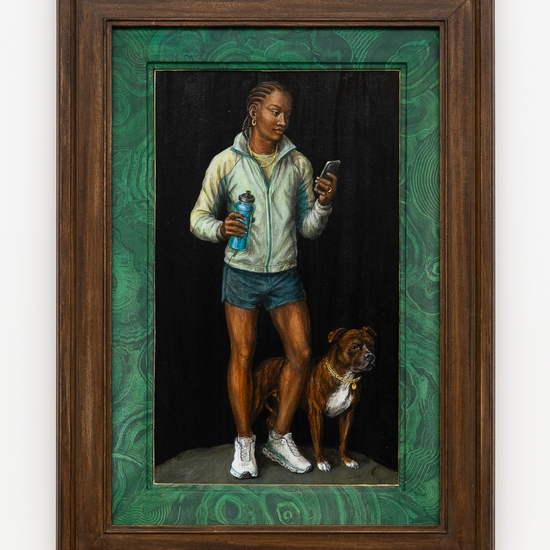 Claire Partington, Cranach Man, 2026, Oil and acrylic on panel, Framed size 21 x 15.5 x 1.5 inches