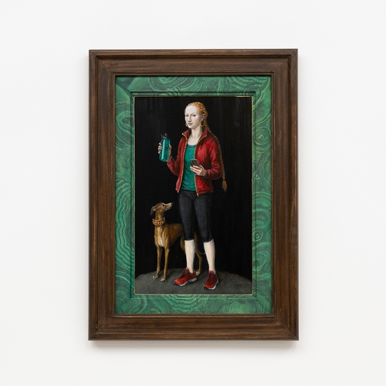 Claire Partington, Cranach Woman, 2026, Oil and acrylic on panel, 21 x 15.5 x 1.5 inches