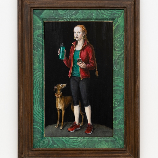 Claire Partington, Cranach Woman, 2026, Oil and acrylic on panel, Framed size 21 x 15.5 x 1.5 inches