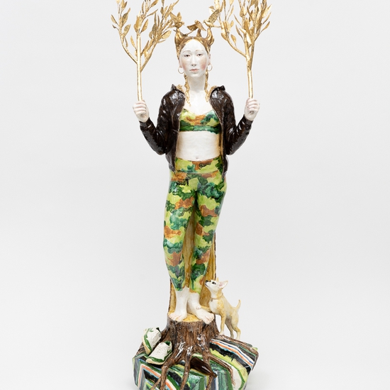 Claire Partington: Daphne, 2024, Ceramic and mixed media, 40 x 12 x 12 inches
