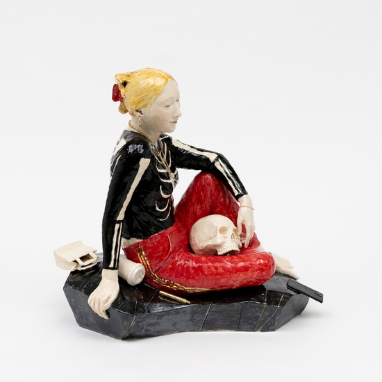 Claire Partington: Death and the Maiden, 2024, Ceramic & mixed media, 18 x 20 x 12 inches