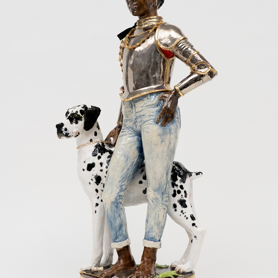 Claire Partington: Dwynwen, 2024, Ceramic & mixed media, 30 x 14 x 8 inches