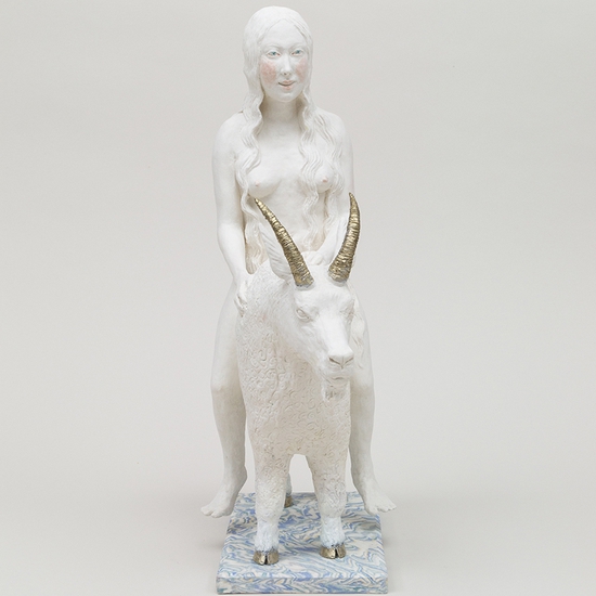 Claire Partington: Godiva, 2021, Porcelain and mixed media, 19 x 8 x 16 inches