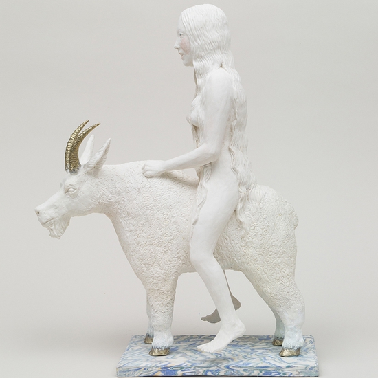 Claire Partington: Godiva, 2021, Porcelain and mixed media, 19 x 8 x 16 inches