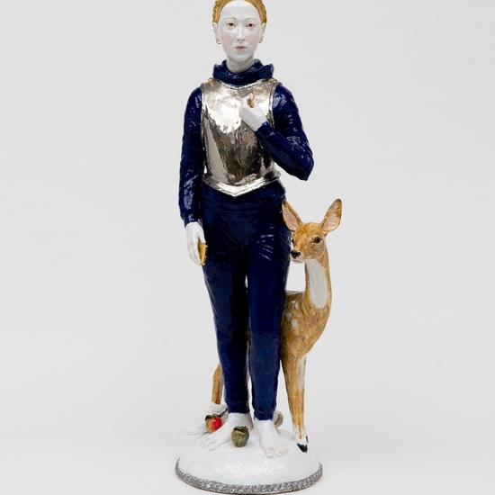 Claire Partington: Hart (Blue), 2024, Ceramic & mixed media, 31 x 12 x 11 inches