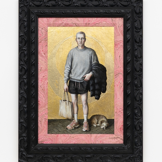 Claire Partington, New Balance, 2026, Oil and acrylic on panel, Framed size 24 x 18 x 2 inches