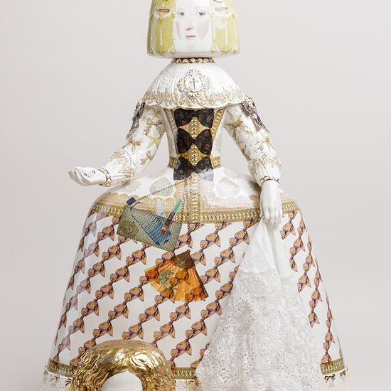 Claire Partington: Saint Lucy, 2019, Glazed ceramic and mixed media, 28.5 x 20.5 x 10 inches