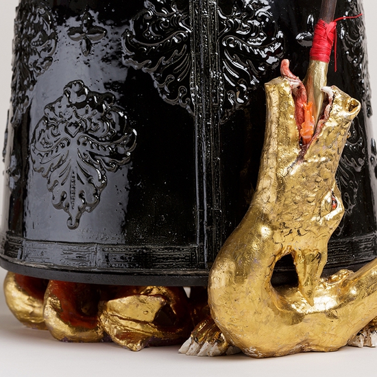 Claire Partington: Saint Margaret and The Dragon, 2019, Glazed ceramic and mixed media, 28 x 12.5 x 12.5 inches