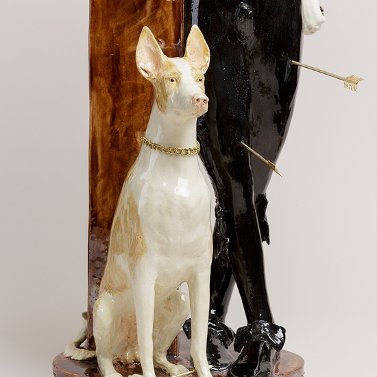 Claire Partington: Saint Sebastian, 2019, Glazed ceramics and mixed media, 31 x 13 x 13 inches