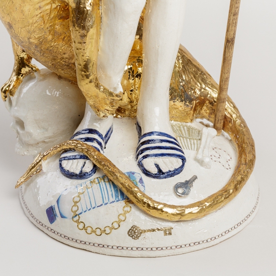 Claire Partington: Santa Margerita, 2019, Glazed ceramic and mixed media, 27 x 10 x 10 inches