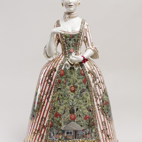 Claire Partington: The Big Bad Wolf, 2019, earthenware, glaze, lustre, mixed media, 25.5 x 15.5 x 6.5 inches
