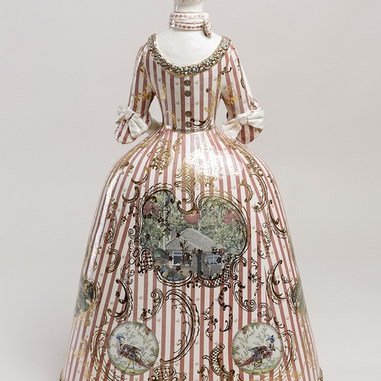 Claire Partington: The Big Bad Wolf, 2019, earthenware, glaze, lustre, mixed media, 25.5 x 15.5 x 6.5 inches