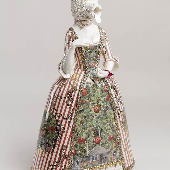 Claire Partington: The Big Bad Wolf, 2019, earthenware, glaze, lustre, mixed media, 25.5 x 15.5 x 6.5 inches