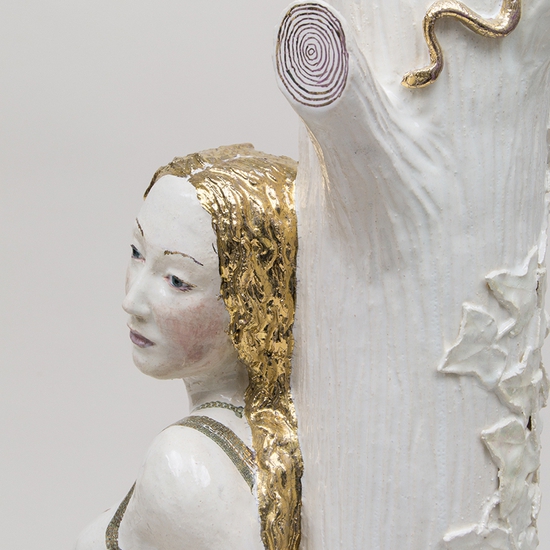 Claire Partington: The Descent of Man, 2021, Glazed Earthenware, 26 x 11 x 8 inches