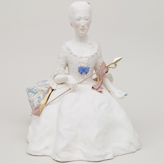 Claire Partington: The Shepherdess, 2021, Porcelain and mixed media, 15 x 12 x 14 inches